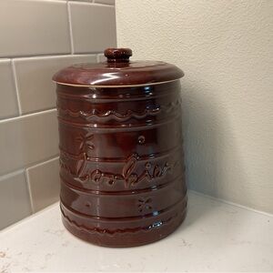 Vintage 1950’s Mar Crest Stoneware Cookie Jar Brown Daisy Dot pattern